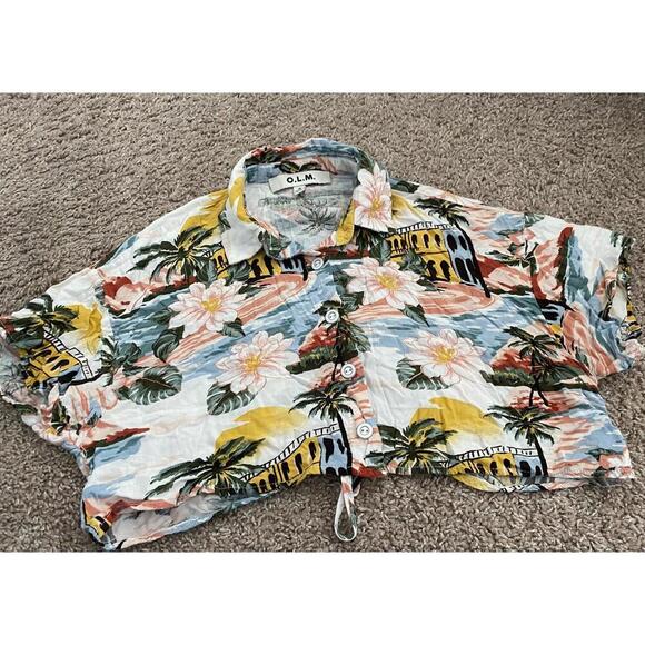 O.L.M. Floral Print Button-Up Crop Top - Size S - Picture 1 of 4